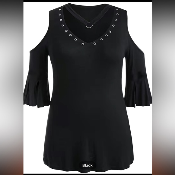 3XL (22) Plus Size V Neck Cold Shoulder Ring T-shirt Casual Women’s Stretch NWOT - Picture 5 of 7